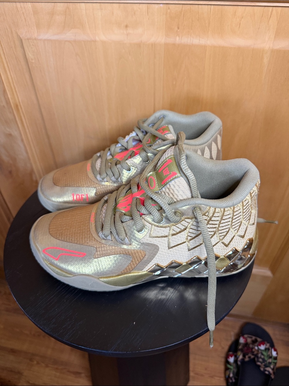 Puma Kids Metallic Gold Sneakers with Pink Accents